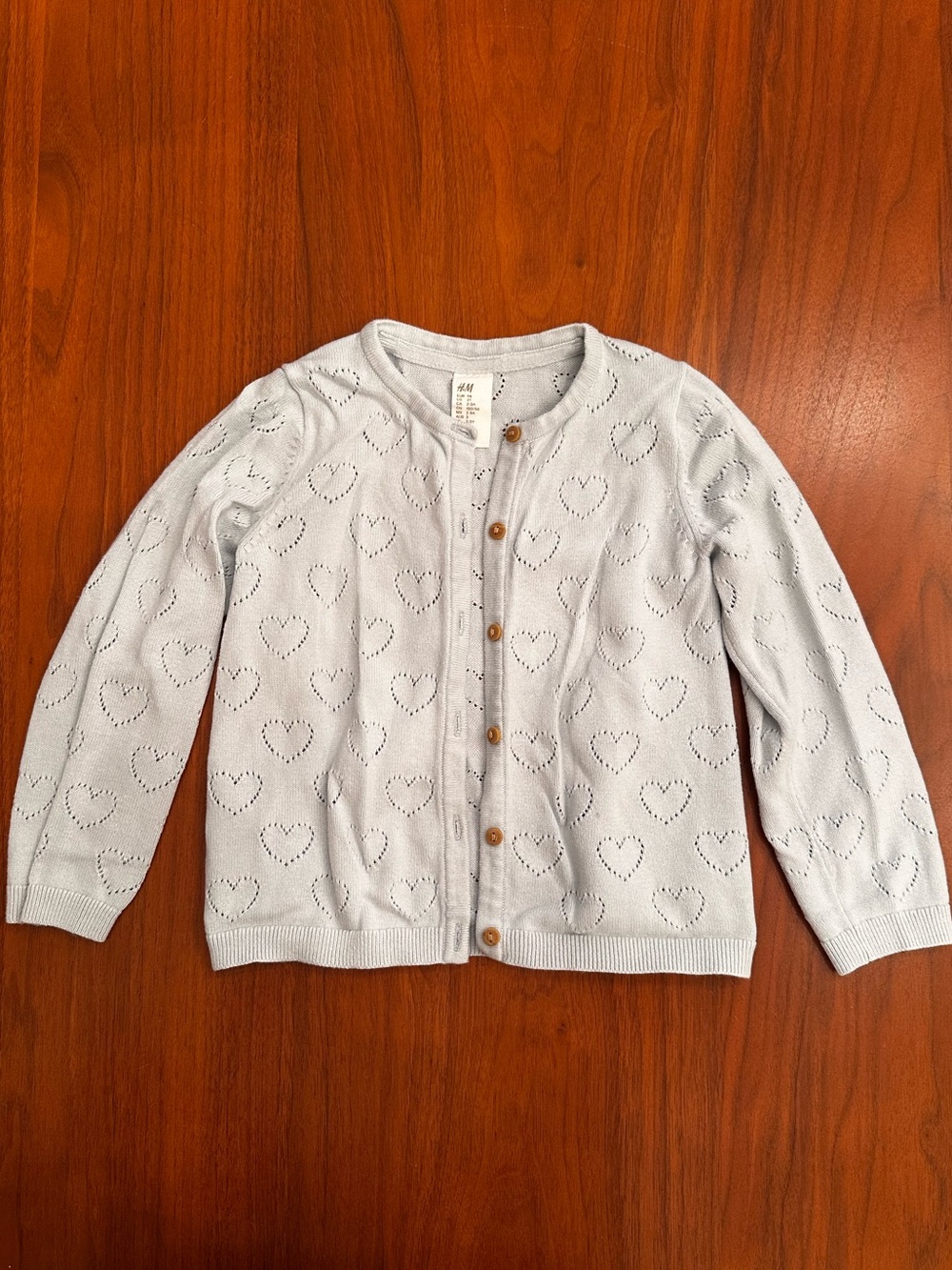 H&M Girls Light Blue Heart Pointelle Button-Up Sweater Cardigan size 3T